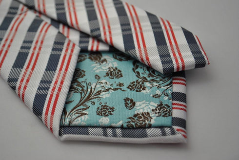 red, navy and white check tie